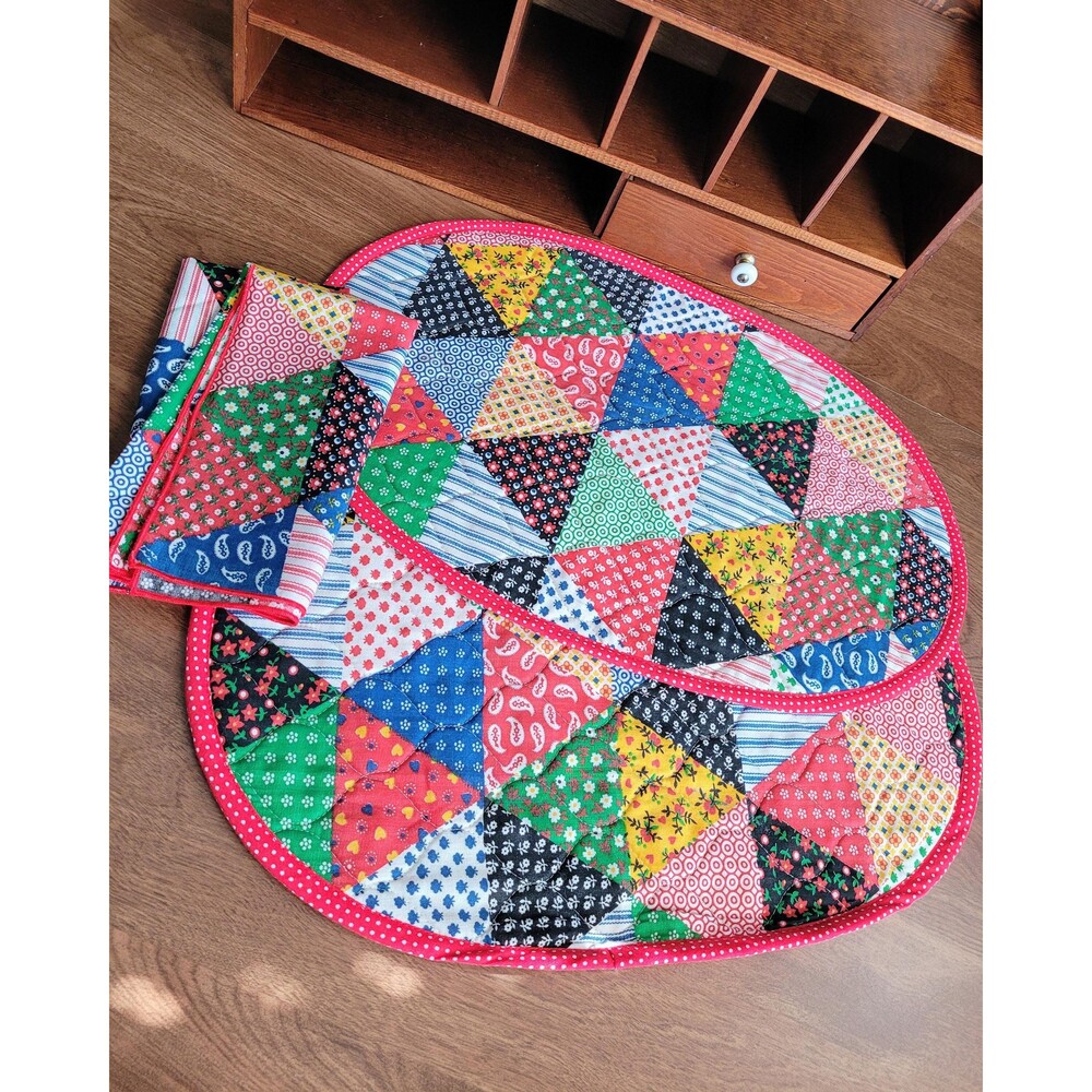 Vintage Patchwork Style Quilted Placemat and Napkin Matching Set Colorful Calico